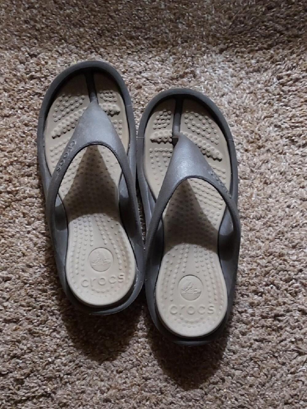 CROCS Brown/Gray and Beige Classic Foam Flip Flops - Picture 7 of 7